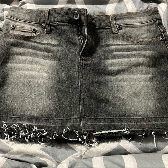Black Mini Skirt with Frayed Hem for Night Out - Picture 1 of 6